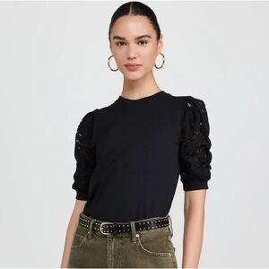 Frame Denim FRANKIE LACE SLEEVE TEE IN BLACK - XS